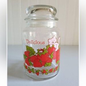 Vintage Strawberry Shortcake Cat Custard Glass Jar With Lid 7"